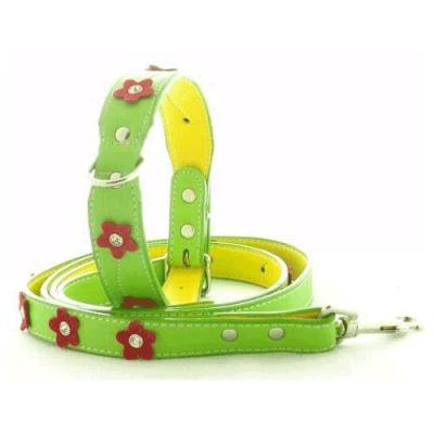 China Fashionable Padded Green Synthetic Leather Collar and Portable and Cute Pet Belt Collar for sale