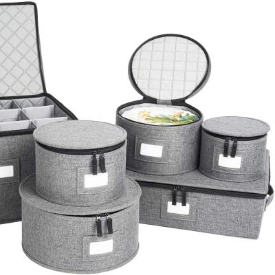 China Sustainable New Design Tableware Round Storage Box With Felt Dish Dividers for sale