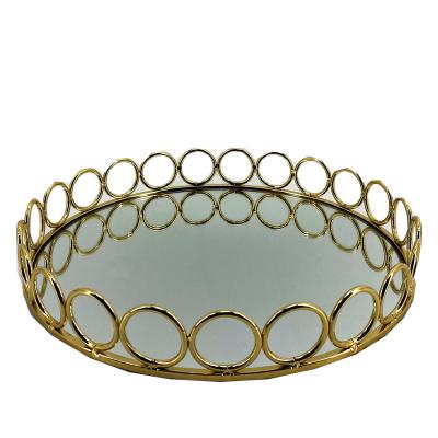 China Customize Hotel Sundry Gold Glass Jewelry Storage Cosmetic Crystal Tray Fruit Tray Mirror Tray G-JM-201 for sale