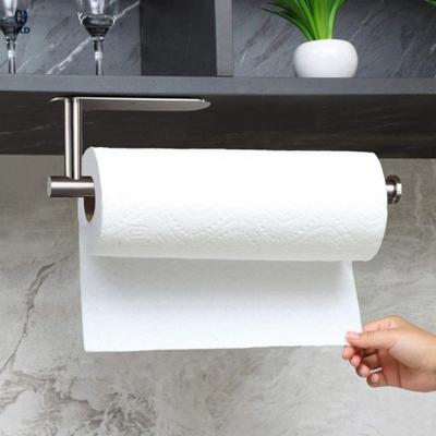 China Modern Customize 304 Stainless Steel Matte Black Mount Adhesive No Drilling Under Cabinet Towel Roll Holder Toilet Paper Holder for sale