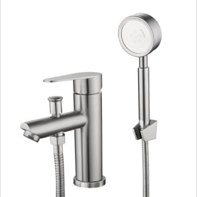 China Thermostatic Faucets 304 Stainless Steel Bathroom Sink Faucet Basin Mixer Tap Brushed Basin Faucets With Hand Shower for sale