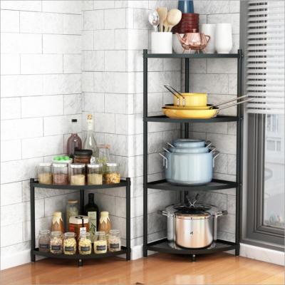 China Modern Black Stainless Steel Kitchen Organizer Storage Shelf Rack Multilayer Kitchen Corner Shelves Kitchen Shelf for sale