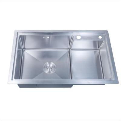 China Without Faucet SUS 304 Stainless Steel High Low Step Basin Under Mount Double Bowl Sink Kitchen Sink With Basin Basin for sale