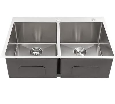 China Without Faucet SUS 304 Stainless Steel Under Mount Double Bowl Sink Kitchen Sink for sale