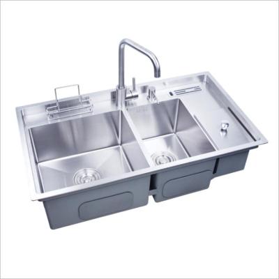 China Without SUS 304 Stainless Steel Multifunctional Faucet Undermount Double Bowl Sink Kitchen Sink With Knife Holder And Drain Basket for sale