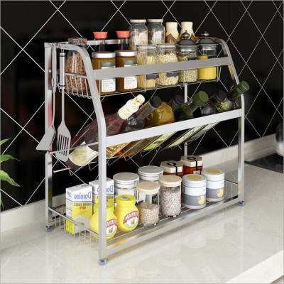 China Free Standing Kitchen Storage Shelf Rack 3-Tier 4-Tier Modern Wall Mount Stainless Steel Kitchen Organizer Shelves Kitchen Shelf for sale