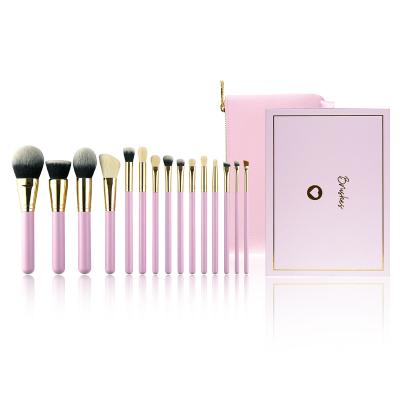 China Lilac Vegan Makeup Brushes Best Selling Gift Box Private Label 15pcs Purple High End Makeup Brush Sets With Makeup Bag for sale