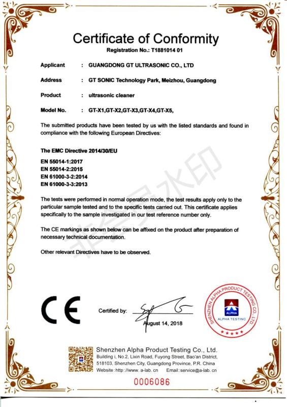 CE - Guangdong GT Ultrasonic Limited Company