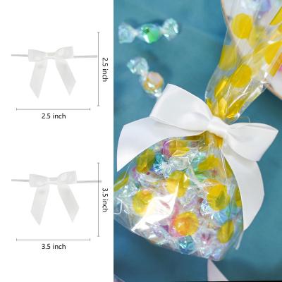 China Huihuang Floral Plant Bow White Satin Custom Small Wrapping Bow For Diy Gift Box Decorate Wedding for sale