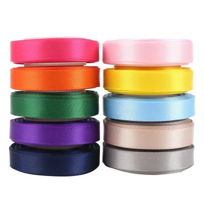 China Huihuang Eco-friendly hot sale double face ribbon solid color 100% polyester satin ribbons for gift packing diy crafts for sale