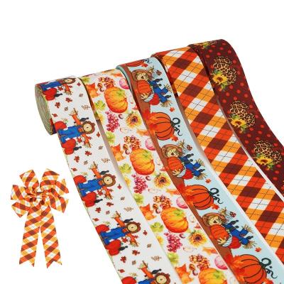 China Cheap Customized Ribbon Autumn Fall Thanks Ribbon Huihuang Eco-friendly Factory Heat Transfer Printing Grosgrain Hair Bow Ribbon for sale