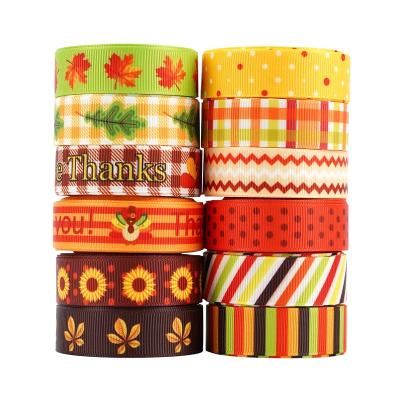 China Vivid color fastness. Huihuang Ribbon Supplier Cheap Professional Heat Transfer Printing Grosgrain Thanksgiving Fall Autumn Ribbon Set For Gift Decor for sale