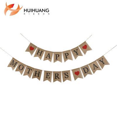 China Huihuang eco-friendly custom made burlap banner set include letter stencil design banner flags for mother's day party and other events for sale