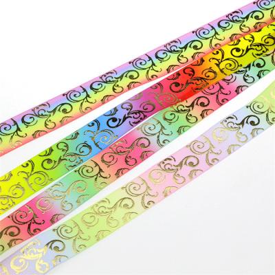 China Single Face 22mm Gold Foil Printed Rainbow Grosgrain Ribbon For Kid Bow for sale