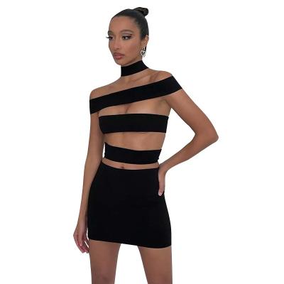 China New QuiteS Birthday Party Bandage Dress Summer Breathable Sexy Casual Dress Hollow Out High Neck Wrapped Hip Skirt for sale