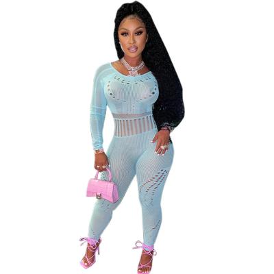 China Lady One Piece Jumpsuit Mesh Hollow Out See Through Pants QuiteS Sexy QUICK DRY Women New Long Sleeve Jumpsuit for sale