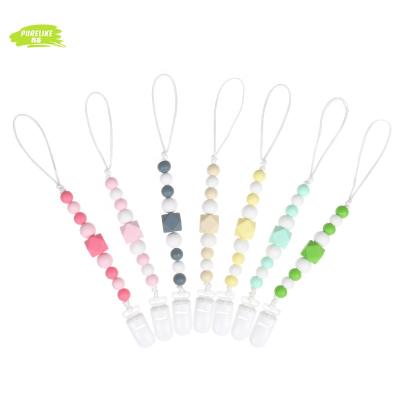 China BPA Free Manufacturer Price Silicone Loose Teething Beads Pacifier Chain Teether Newborn Baby Pacifier Clip for sale