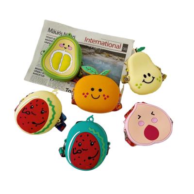 China Safety Cute Cartoon Fruit Shape Mini Wallet Messenger Zipper Bag Funny Silicone Coin Purse for sale