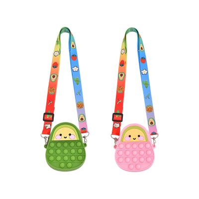 China Fashion Baby Gift Food Grade Silicone Bubble Earphone Coin Purse Bag Avocado Christmas Toys for sale