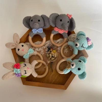 China Crochet Soft Elephant Bunny Wooden Ring Teething Toy From Toy Manufacturer Low Moq Handmade For Boys Girls for sale