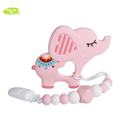 China New Design Safety Holder Pacifier Silicone Elephant Shape Teether Beads Silicone Baby Clip for sale