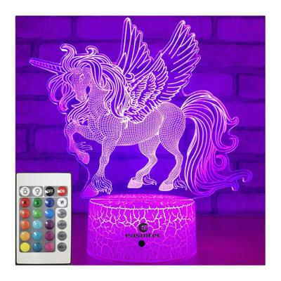 Cina Unicorno multicolore inoffensivo della luce notturna 3D, 3D pratico Unicorn Illusion Night Lamp in vendita