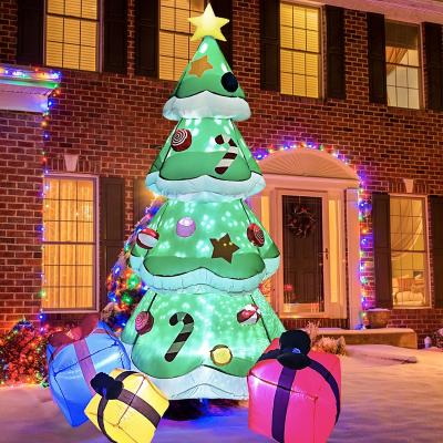 China Waterproof Fabric Polyester Inflatables 7 Meter Foot Outdoor Inflatable Decoration Christmas Tree Pattern With Stars And Gift Boxes Lighting For Outdoor for sale