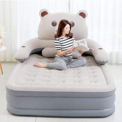 China Inflatable Portable Lazy Couch Household Air Park Picnic Camping Bed Double PVC Cartoon Bear Travel Thickening Mat for sale