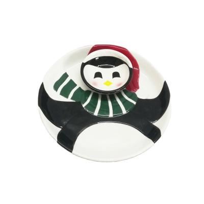 China Viable Custom Design Porcelain Dinner Dishes Kitchenware Ceramic Dinner Plate With Dip Saucer For Christmas for sale