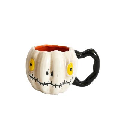 China Wholesale Creative Halloween Coffee Mug Christmas Eve Halloween 3D Skeleton Pumpkin Ceramic Handmade Cups Viable For Party for sale