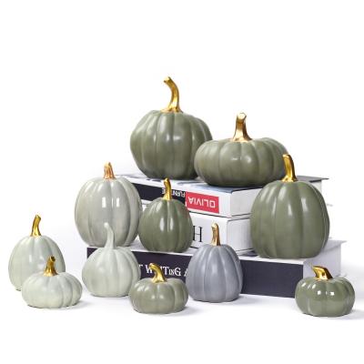 China Europe Customized Harvest Festival Porcelain Electroplating Pumpkin Ornaments Indoor Outdoor Ceramic Pumpkin Crafts For Halloween Decor for sale