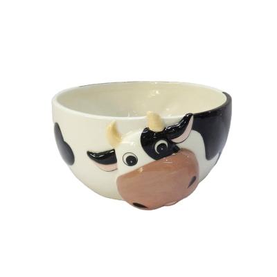 China Sustainable Creative Cow Shape 3D Embossed Salad Candy Bowls Ceramic Ramen Noodle Bowl For Kitchen for sale