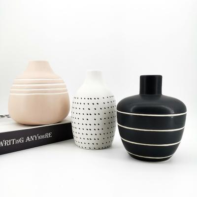 China Matt White Black Vase Incense Burner Flower Arrangement Desk Pot Modern Simple Home Decorative Ceramic Desktop Vase Farmhouse Decor for sale