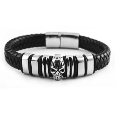 China Dr. Jewelry High Quality Men's Punk Bracelets Leather Stainless Steel Jewelry Braided Leather Bracelet For Men for sale