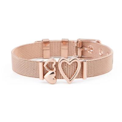 China New Arrivals CLASSIC Stainless Steel Buckle Mesh Wristband Double Heart Anchor Charm Guardian Buckle Bracelet For Women Gift for sale