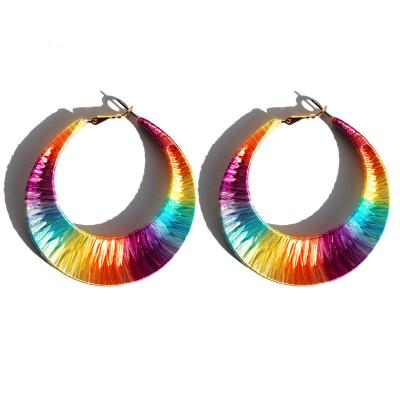 China Dr. Jewelry Exaggerated Double Circle Shape Circle Weaving Earrings CLASSIC Colorful Fabric Rattan For Women Jewelry for sale