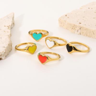 China Dr. Jewelry 316 Stainless Steel Enamel Love Heart Multi Love Heart CLASSIC Minimalist Rainbow Gem Women Rings for sale