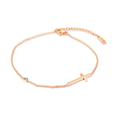 China Japanese and Korean anklet chain CLASSIC female titanium steel plated Rose Gold Cross Anklet Fashion temperament foot chain for sale