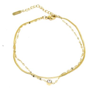 China CLASSIC Stainless Steel 18K Gold Plated Double Layers Butterfly Heart Micro CZ Design New Anklets Jewelry for sale