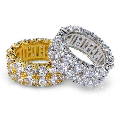 China Hiphop 2 Row CZ For Women Men/Gold/Silver Color Iced Out Charm Around Ring Band Women Classic Rings Jewelry for sale