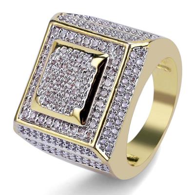 China 2021 TRENDY High End Mens Gold 3AAA CZ Diamond Iced Out Jewelry Men's Ring for sale