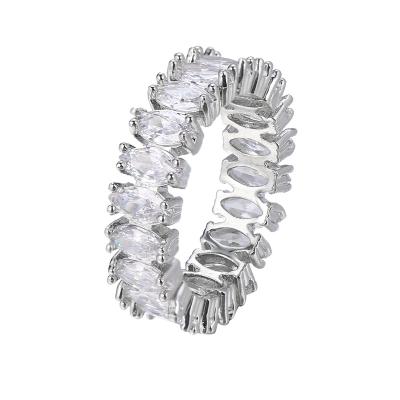 China FASHIONABLE Outlet Wholesale Iced Out Valentines Silver Plated Leaves CZ Zircon Micro Pave Ring Full Crystal Loves Rings For Women for sale