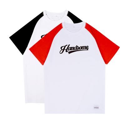 China Custom 100% Cotton Anti-Wrinkle Good Quality White Logo Raglan Sleeve T-Shirt for sale