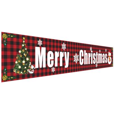 China Christmas Ornament Factory Price Merry Christmas Decorations Plaid Christmas Ornament Red Black Banner for sale