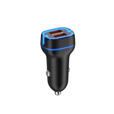 China New Style Fast Car Battery Charger 12v-24v Dual QC 18w 18w 6.2a 38w Usb Car Charger Black White With Blue Led Display For iPhone 13 for sale