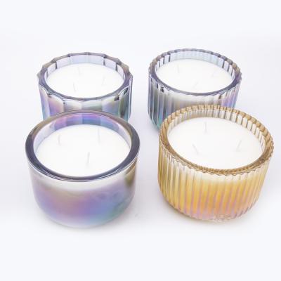 China Scented Luxury Electroplating Cups Customized Scent 3 Wicks Scented Candle Set 285g for sale