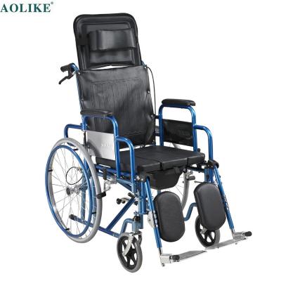 China High Quality Reclining High Back Commode Toilet Commode Wheelchair With Wlevating Legrest for sale