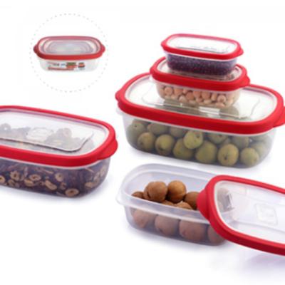 China 10pcs Minimalist Airtight Plastic Oval Food Bowl Kitchen Stackable Food Container Set Clearly With Red Lids for sale