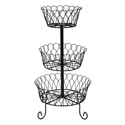 China Sustainable Household Fashion Floor Stand Three-Layer Stainless Steel Metal Wire Fruit Basket for sale