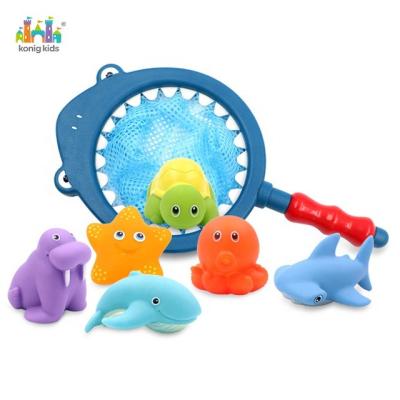 China 2020 Konig Kids Summer Bathtub Play Water Set Eco-friendly Material For Kids Baby Bath Toy With Fishing Net for sale